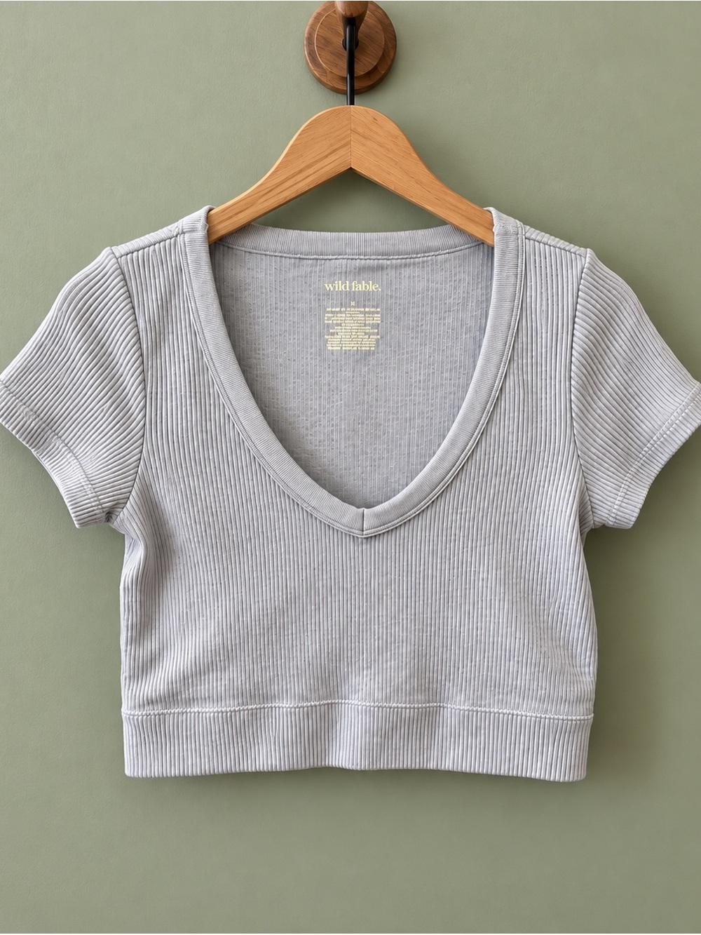 Wild Fable Ribbed V-Neck Crop Top in Dusty Blue